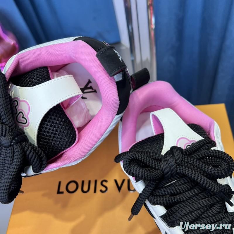 2025 Unisex Louis Vuitton White Black Pink Leather Mesh LV Trainer