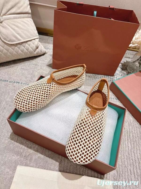 2025 Women Le Parmentier Beige Brown Mesh Ballet Flats Handmade LY00250