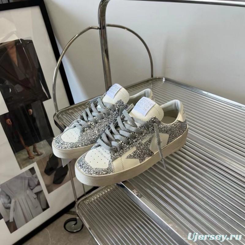 2024 Unisex GGDB White Silver Leather Glitter Low-Top Sneakers MJ00260