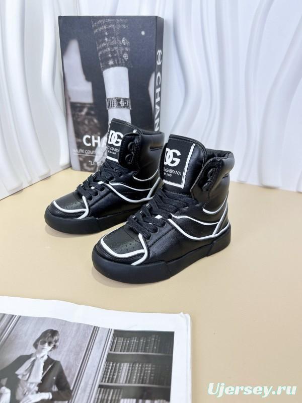 2024 Kids Dolce & Gabbana Black White Red Synthetic Leather Kids Sneakers