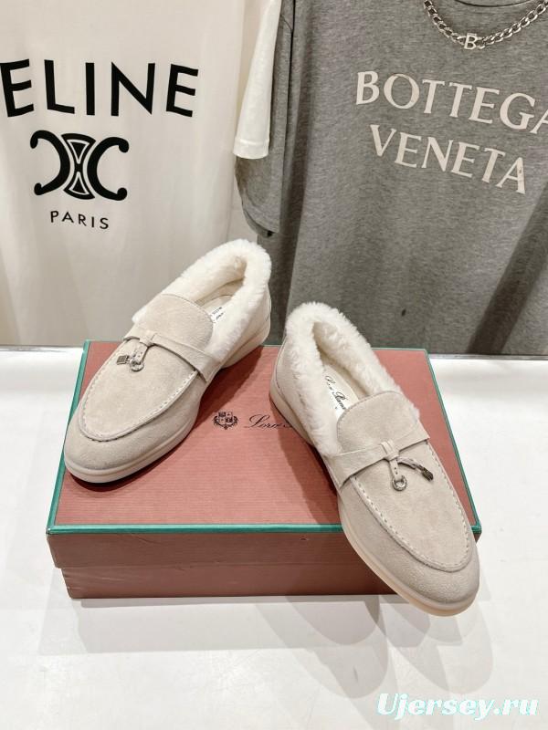 2024 Women LP Beige Suede Loafers Furry Lining MJ00300