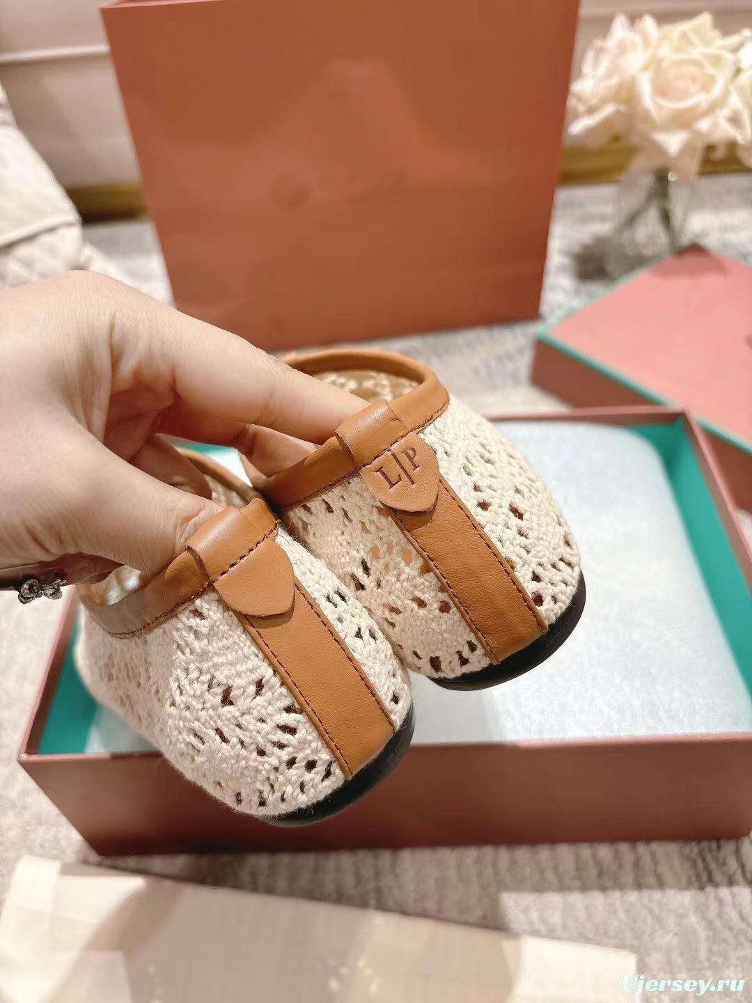 2025 Women LP Beige Brown Leather Crochet Ballet Flats