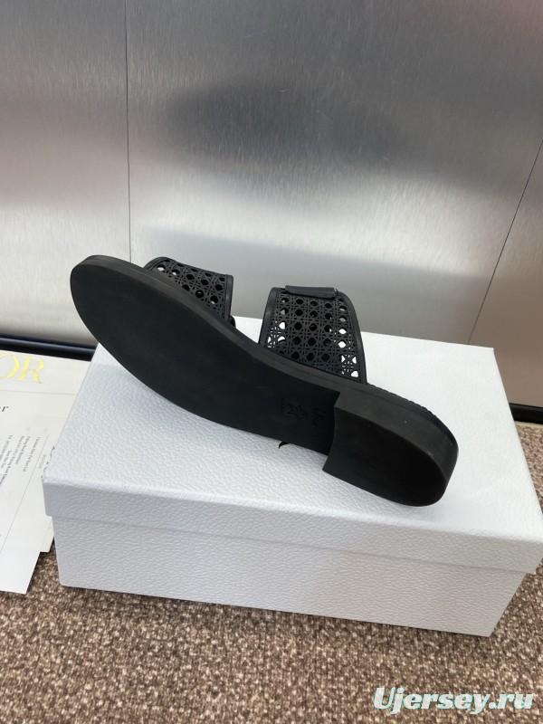 2025 Women Dior Black Leather Sandals Buckle LY00300