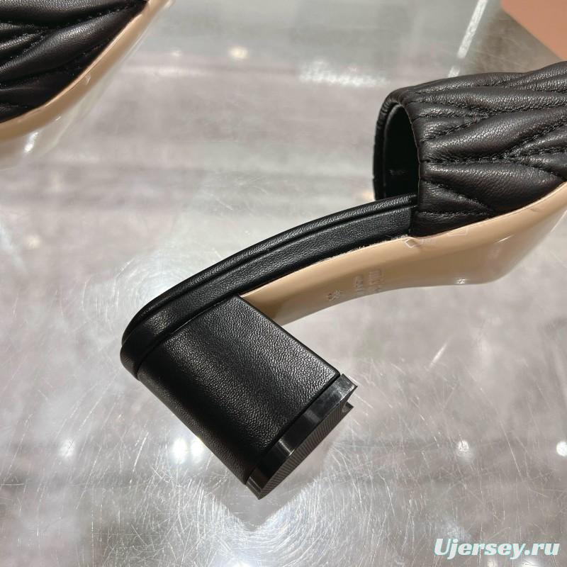 2025 Women Miu Miu Black Leather Sandals