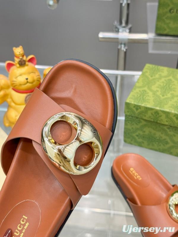 2025 Gucci Brown Leather Slippers