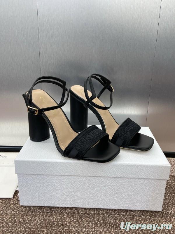 2025 Women Dior Black Leather High Heel Sandals