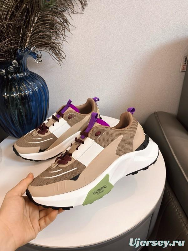 2024 Unisex Valentino beige white purple mesh leather sneakers