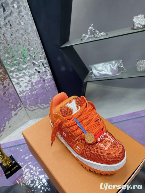 2024 Kids Louis Vuitton Orange Leather LV Trainer