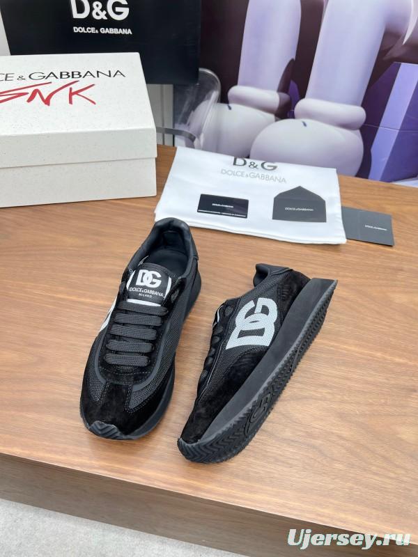 2025 Unisex Dolce & Gabbana Black Mesh Suede PU Sole Sneakers LY00300