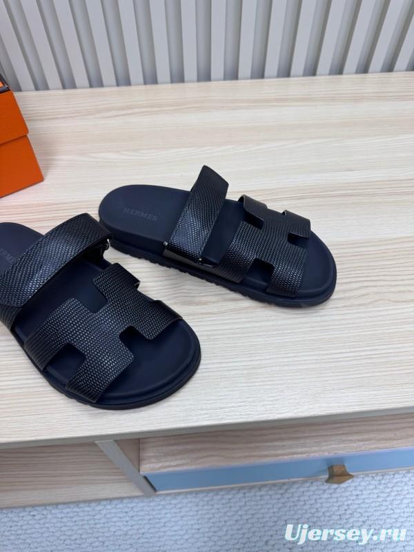2025 Slippers Hermès Black Leather Slippers