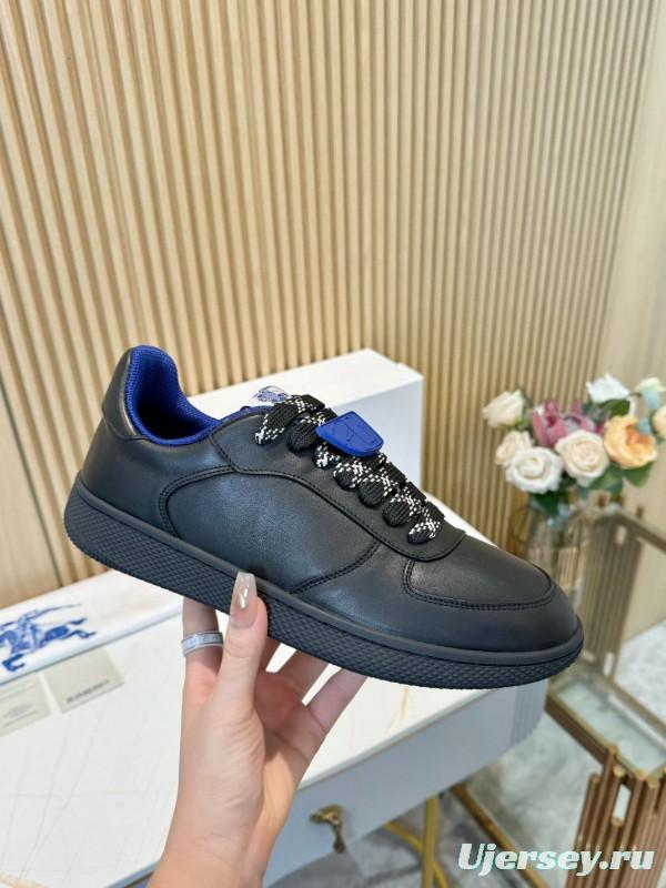 2024 Men BURBERRY Black Blue Calf Leather Sneakers MJ00330