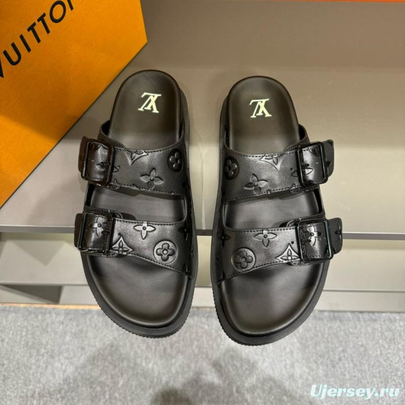 2024 Slippers Louis Vuitton Black Leather Slippers