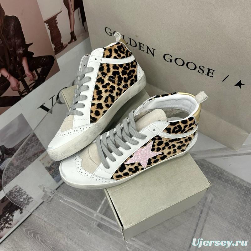 2024 Unisex GGDB Leopard White Pink Leather Suede High Top Sneakers MJ00300