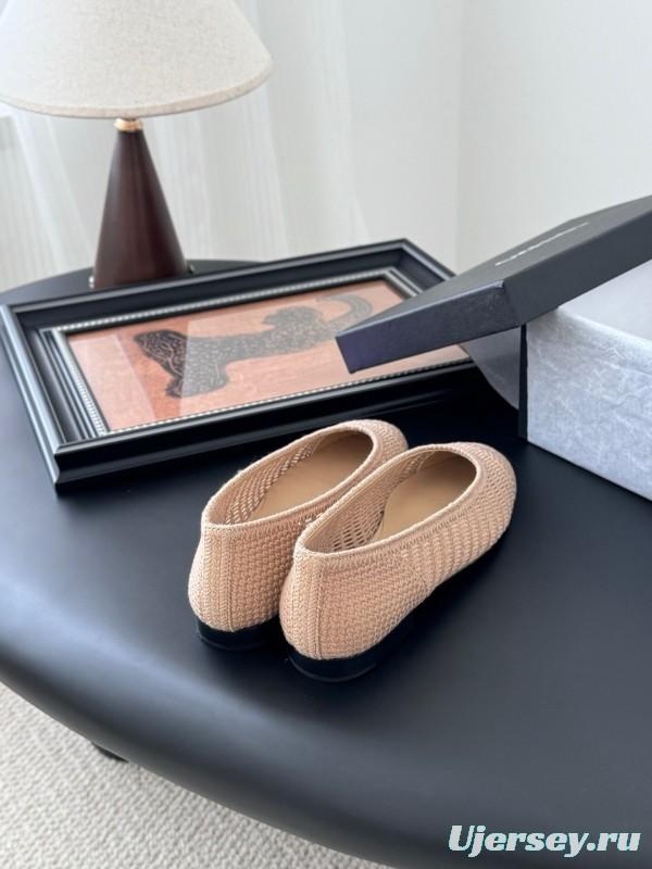2025 Women Chanel Beige Knit Ballet Flats LY00280