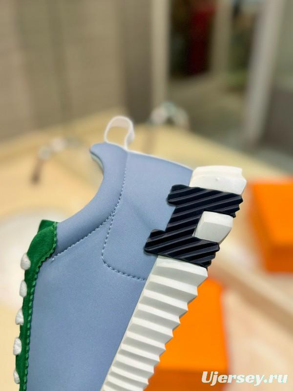 2024 Unisex Hermès White Green Burgundy Imported Silk Suede Casual Sneakers MJ00320