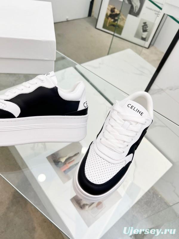2025 Women CELINE Black White Leather Sneakers KFY00270