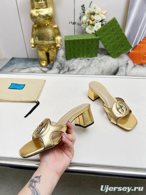 2025 Gucci Gold Leather Slippers