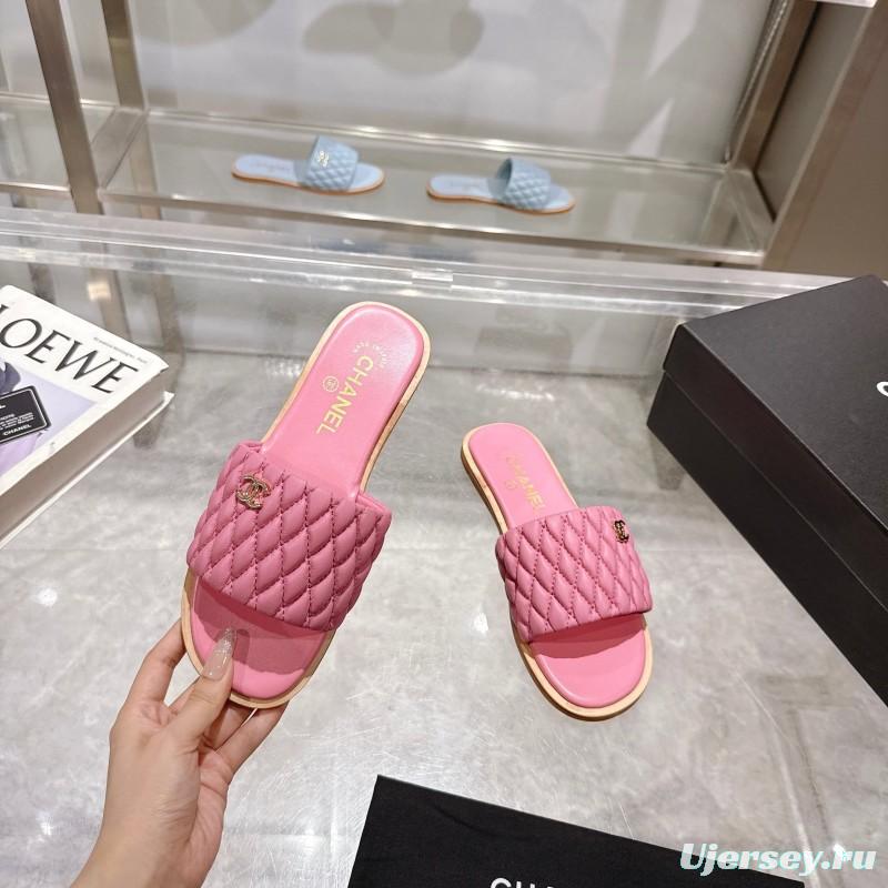 2025 Women Chanel Pink Lambskin Slippers LY00240