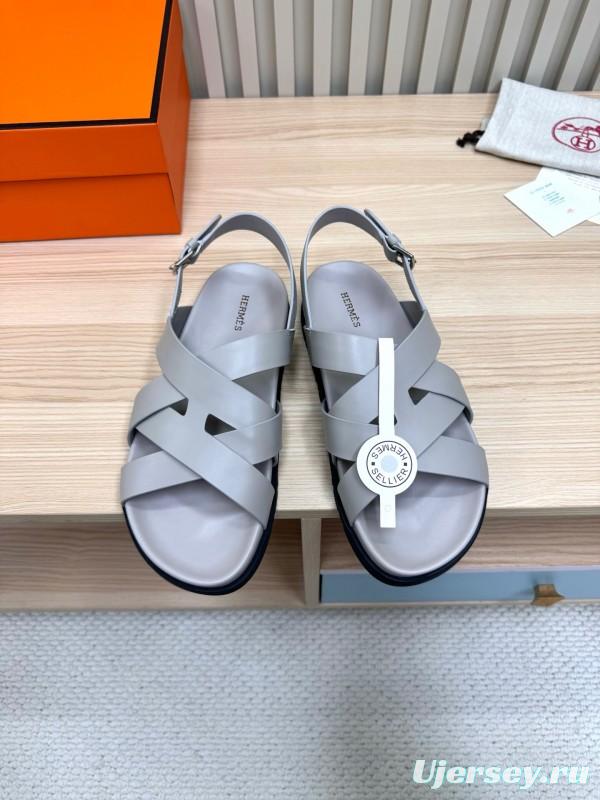 2025 Women Hermès Grey Leather Sandals LY00270