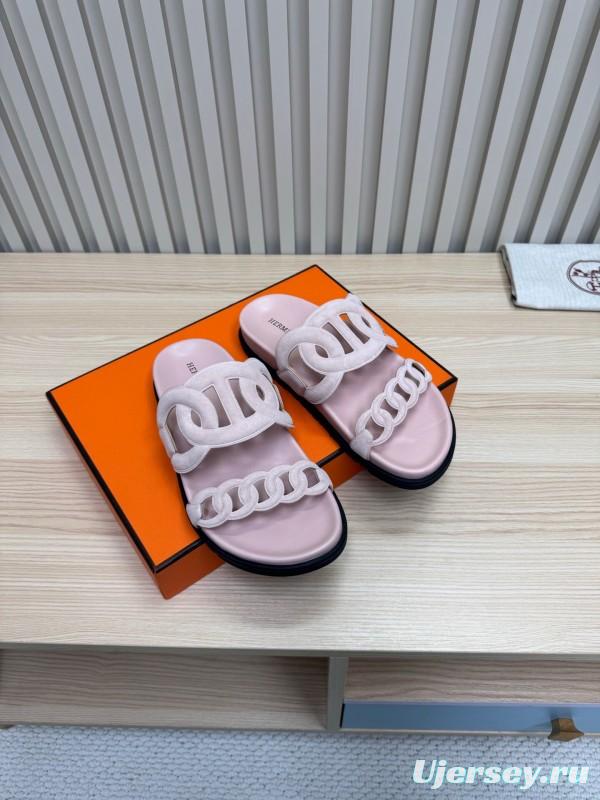 2025 Slippers Hermès Pink Suede Slippers