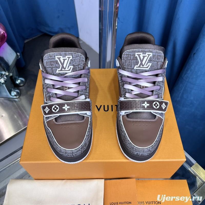 2025 Unisex Louis Vuitton Brown Grey Leather Trainer