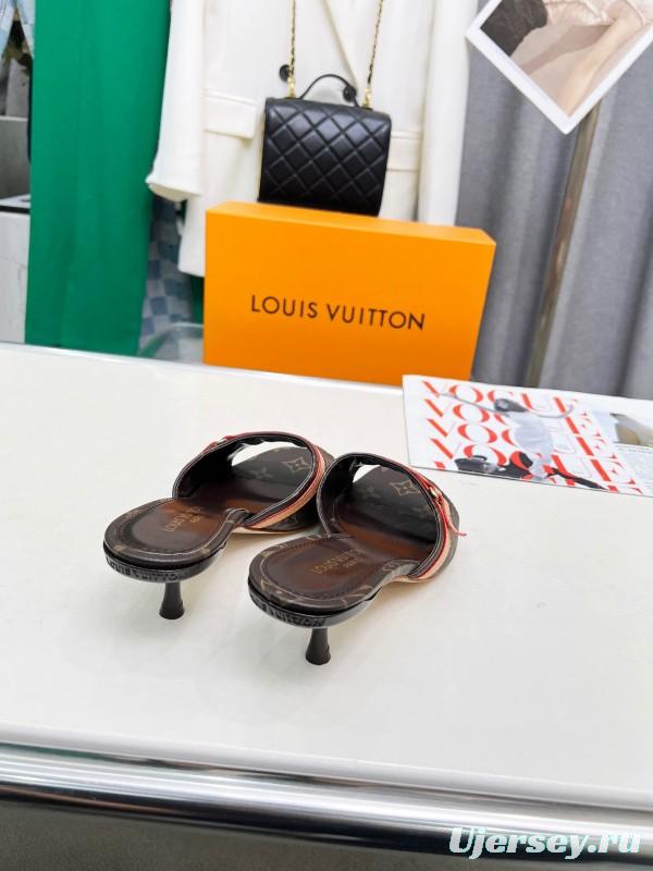 2025 Women Louis Vuitton Brown Leather Sandals