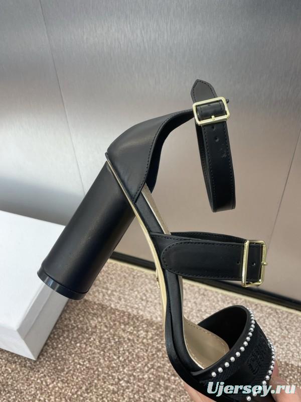2025 Women Dior Black Leather High Heel Sandals Studded KFY00320
