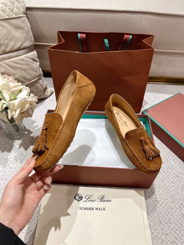 2025 Women LP Brown Suede Loafers Tassel LY00291