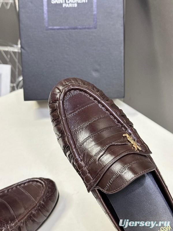 2025 Women Yves Saint Laurent Dark Brown Leather Loafers