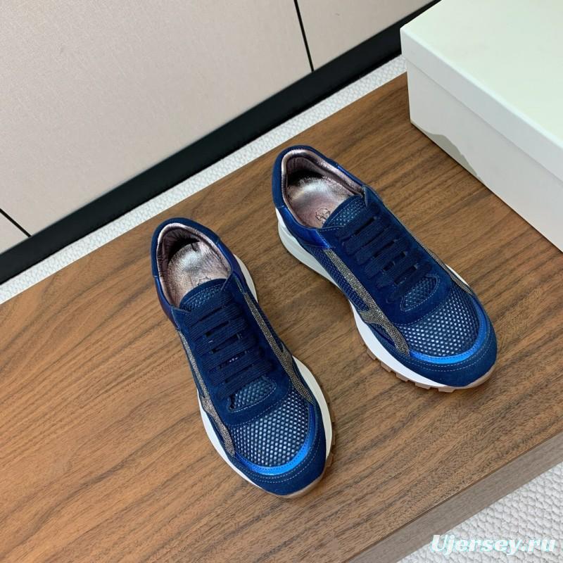 2025 Men Brunello Cucinelli Blue Navy Suede Mesh Casual Sneakers KFY00310