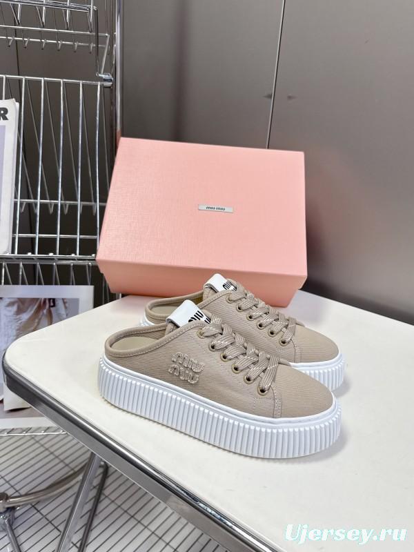 2025 Women Miu Miu Beige Canvas Sneakers LY
