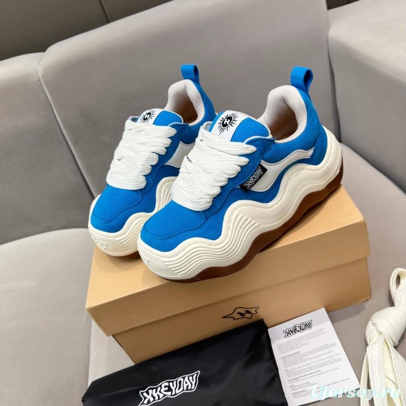 2025 Unisex HEYDAY Blue White Canvas Leather Sneakers Wavy Sole KFY00260