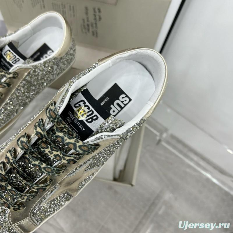 2025 Women GGDB Silver Glitter Leather Sneakers