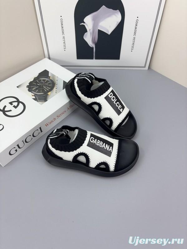 2025 Kids Dolce & Gabbana Pink Black White Knit Sandals