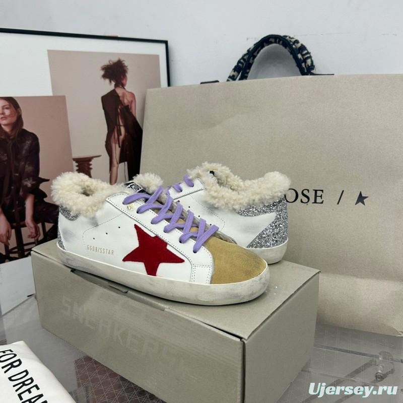 2025 Women GGDB White Red Shearling Leather Sneakers
