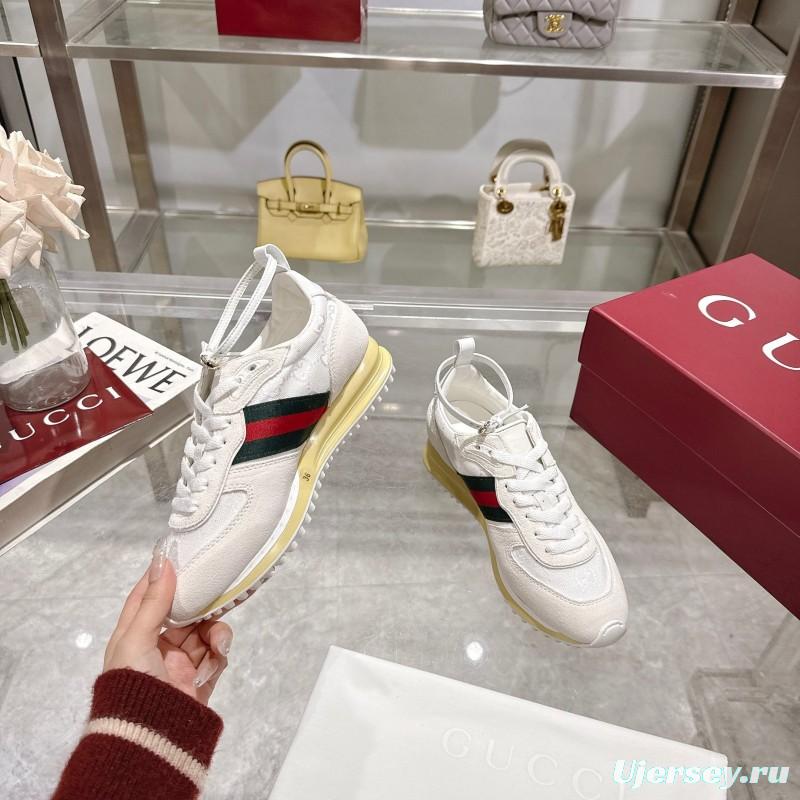 2025 Unisex Gucci White Black Red Fabric Sneakers Detachable Adjustable Ankle Strap LY00340