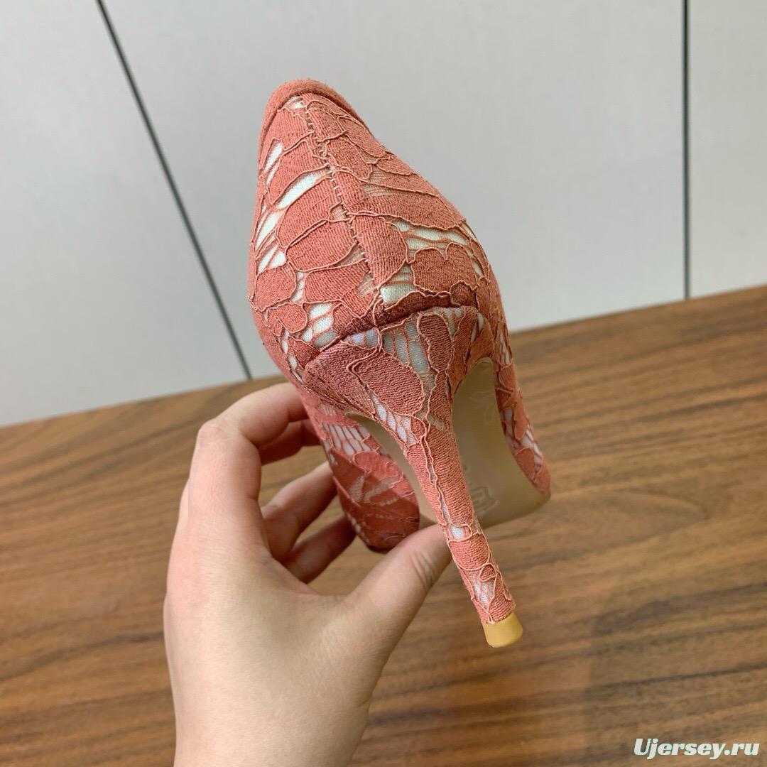 2025 Women Gianvito Rossi Pink Lace Leather Pumps