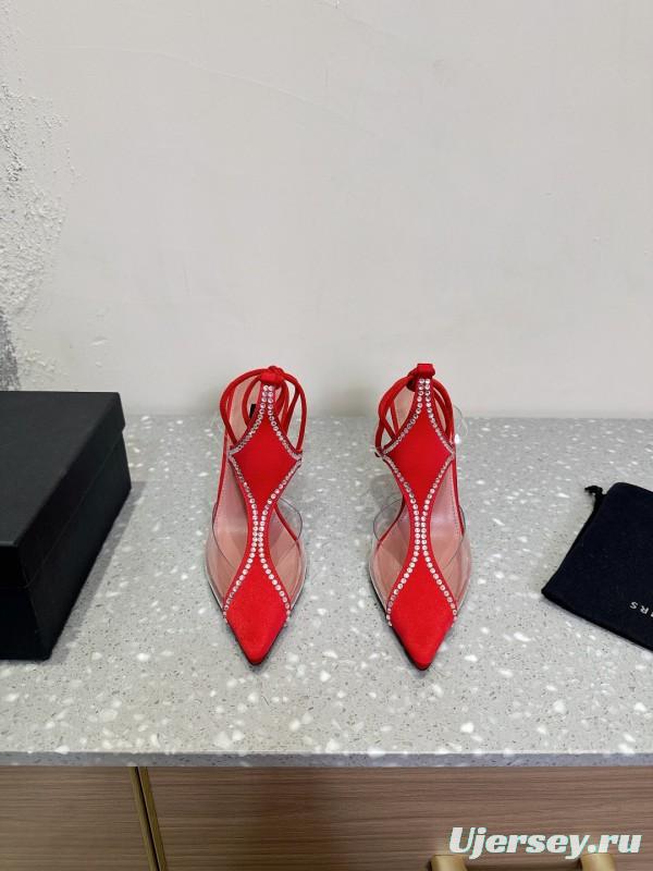 2025 Women Les Petits Joueurs Red Satin Leather High Heels KFY00290