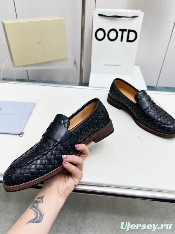 2024 Men Brunello Cucinelli Black Leather Loafers MJ00500