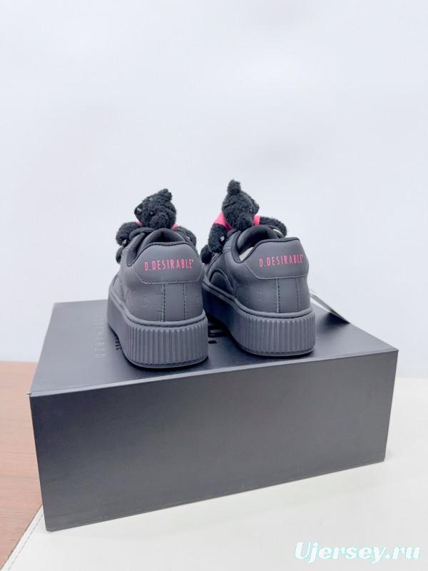 2025 Women 13DE MARZO Black Cow Leather Mesh Casual Shoes 3D Teddy Doll KFY00330