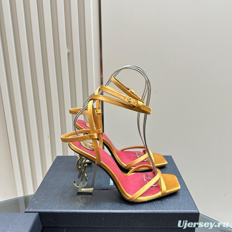2025 Women Yves Saint Laurent Yellow Pink Leather High Heel Sandals MJ00290