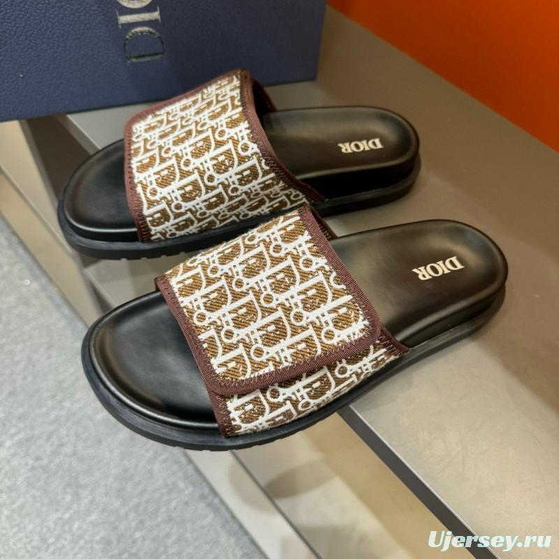 2024 Dior brown beige fabric leather Slippers MJ00180