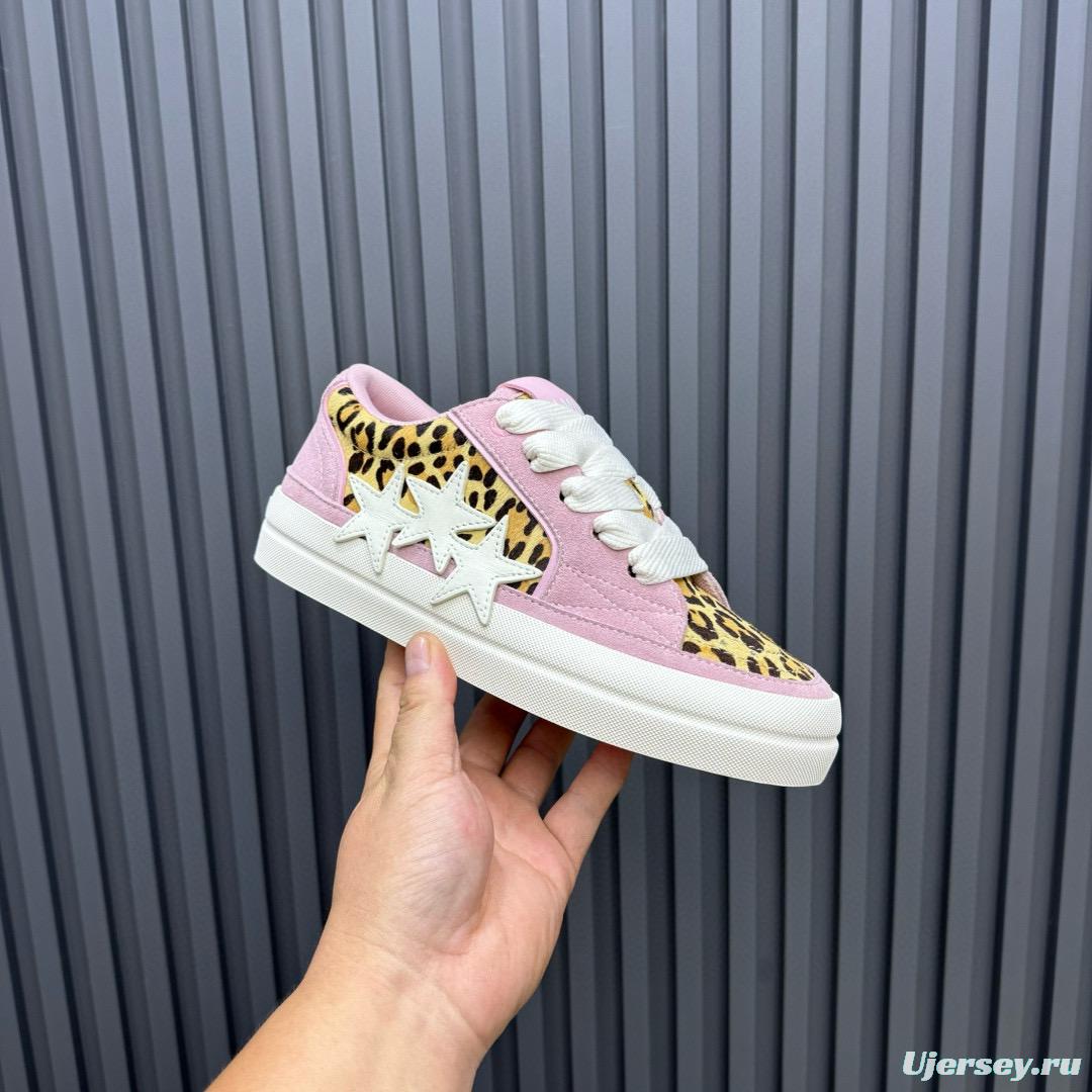 2024 Women Amiri Pink Leopard Canvas Leather Sneakers MJ00300