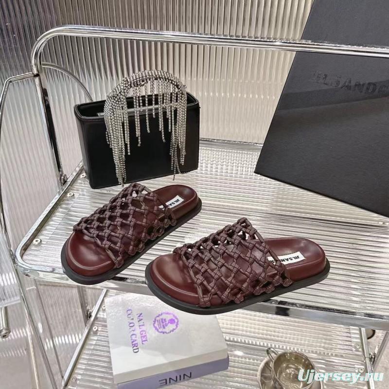 2025 Women Jil Sander Brown Leather Woven Slippers