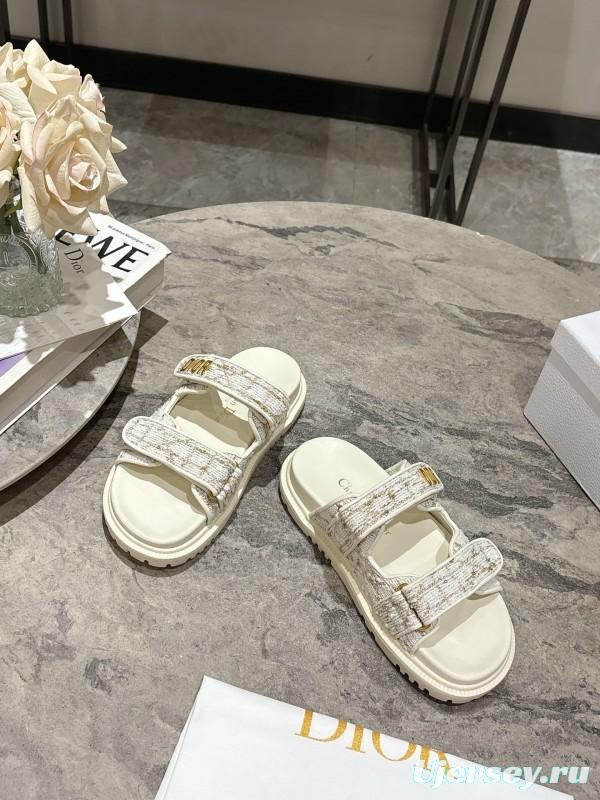 2025 Women Dior White Canvas Leather Sandals