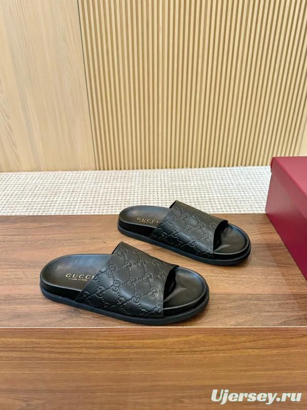 2025 Women Gucci Black Leather Slippers LY00220