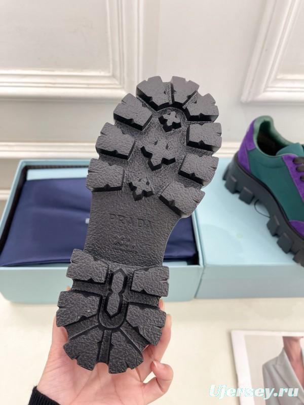 2025 Unisex Prada Purple Green Suede Silk Sneakers KFY00310(F)/KFY00330(M)