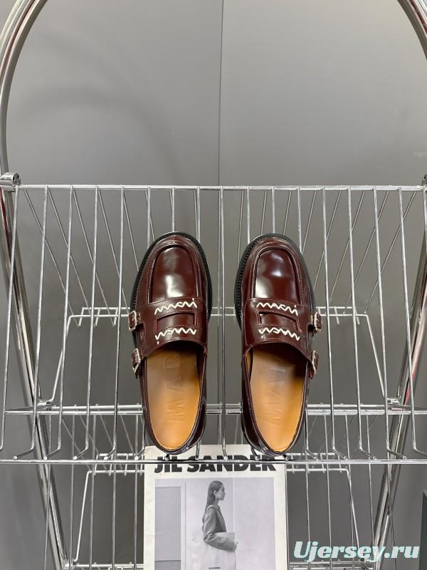 2025 Women Marni Burgundy Leather Loafers KFY00320