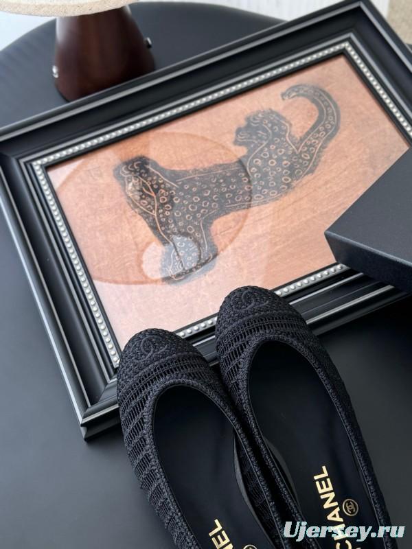 2025 Women Chanel Black Mesh Ballet Flats LY00280