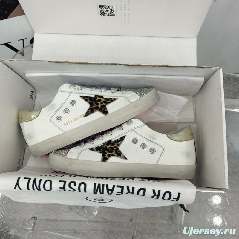 2025 Women GGDB White Leopard Print Leather Sneakers